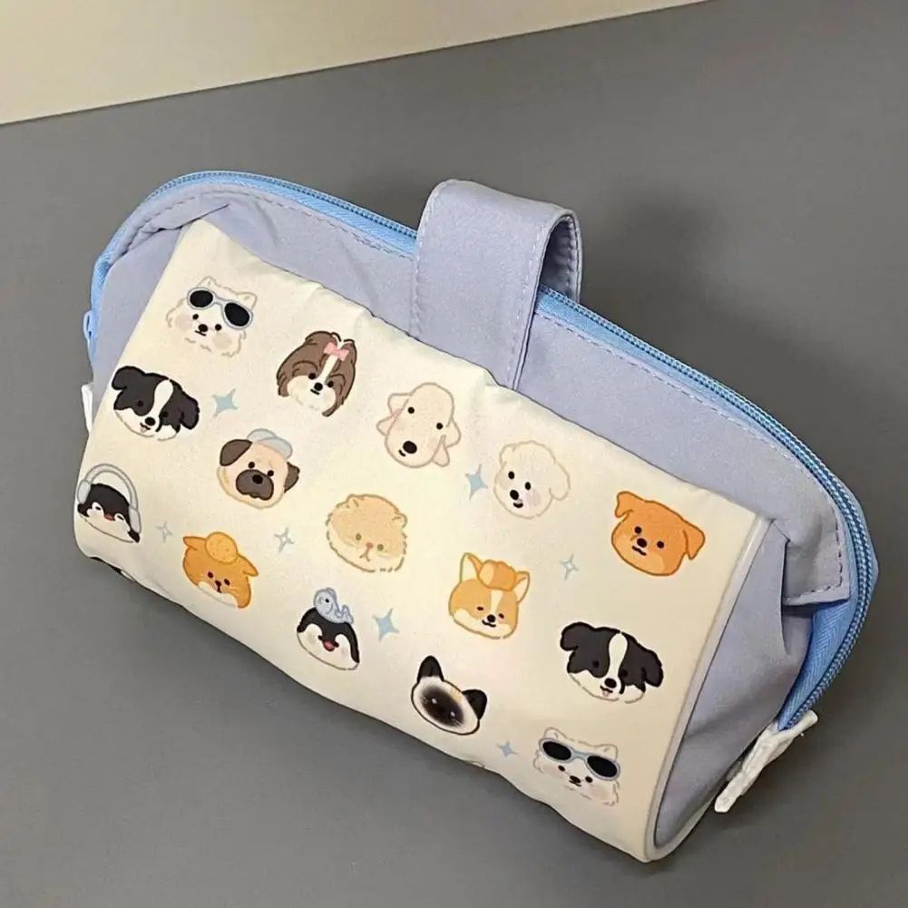 Durable Canvas Stationery Pouch Pencil Case, Large Capacity Cute Print Zipper Bag, Portable School Supplies Organizer