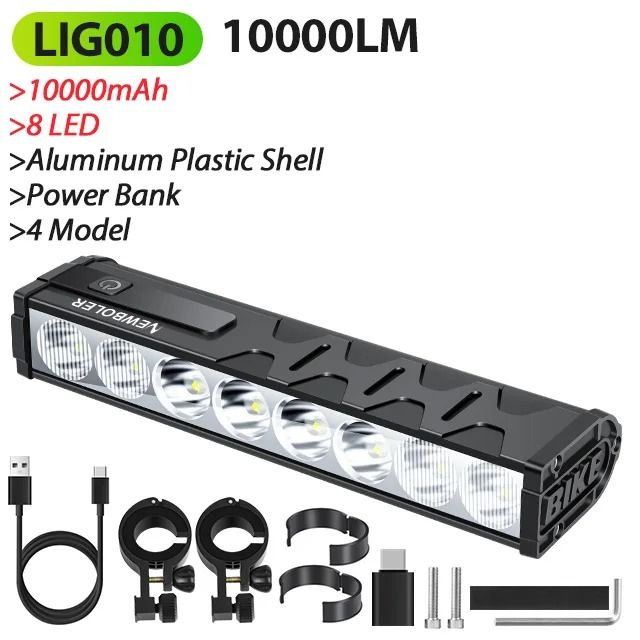 10000 mAh Bicycle Light 17 LED Front Double Bracket Power Bank