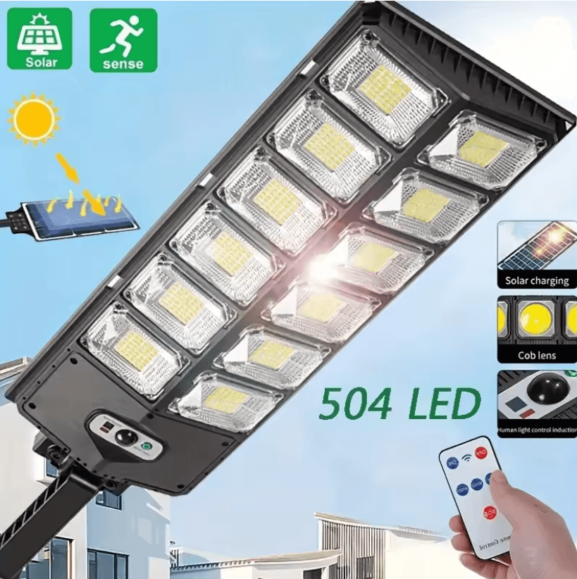 Ultra Bright 504 LED Solar Street Light with Motion Sensor and Remote Control for Outdoor Waterproof Lighting