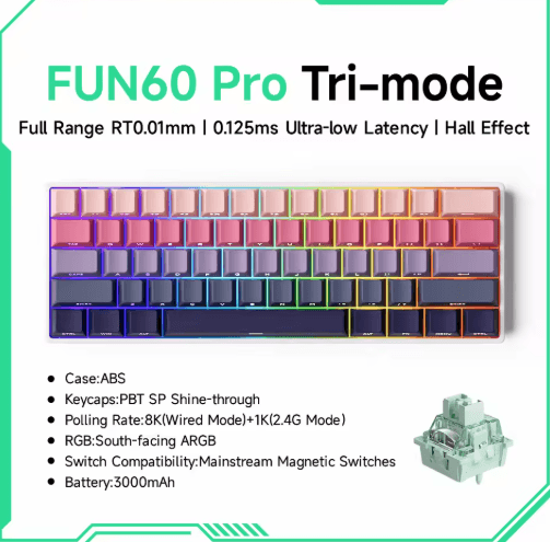 MONSGEEK FUN60 PRO & MAX HE Magnetic Switch 60% Wireless Gaming Keyboard with Rapid Trigger & 8K Polling