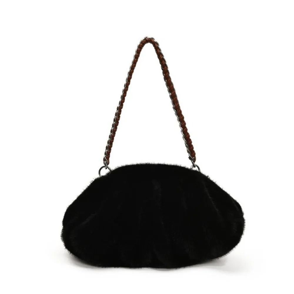 Trendy Soft Faux Fur Pleated Hobo Bag