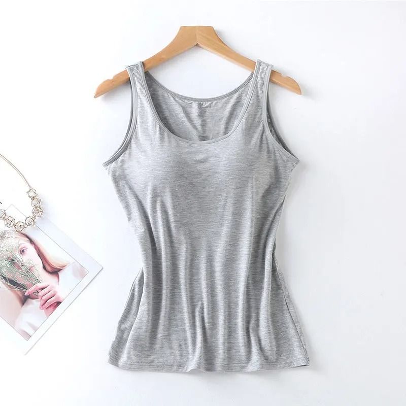 Women Slim Fit Tank Top with Built In Bra