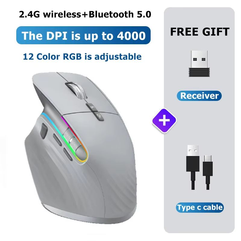 FluxCharge Dual-Mode RGB Gaming Mouse – Bluetooth & 2.4 G Rechargeable