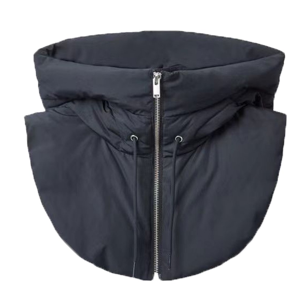 Women's Ultralight Down Hooded Hats, Drawstring Neck Cover, Removable Scarf, Zipper Coat Balaclava Hat