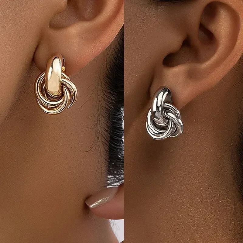 Shiny Plating Knot Hoop Earrings