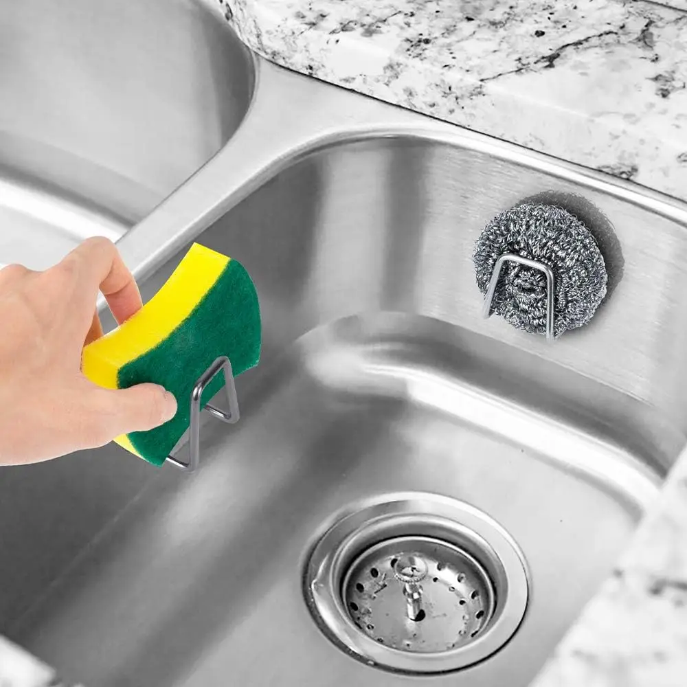 Stainless Steel Sink Sponge Holder Self Adhesive Kitchen Organizer Rack