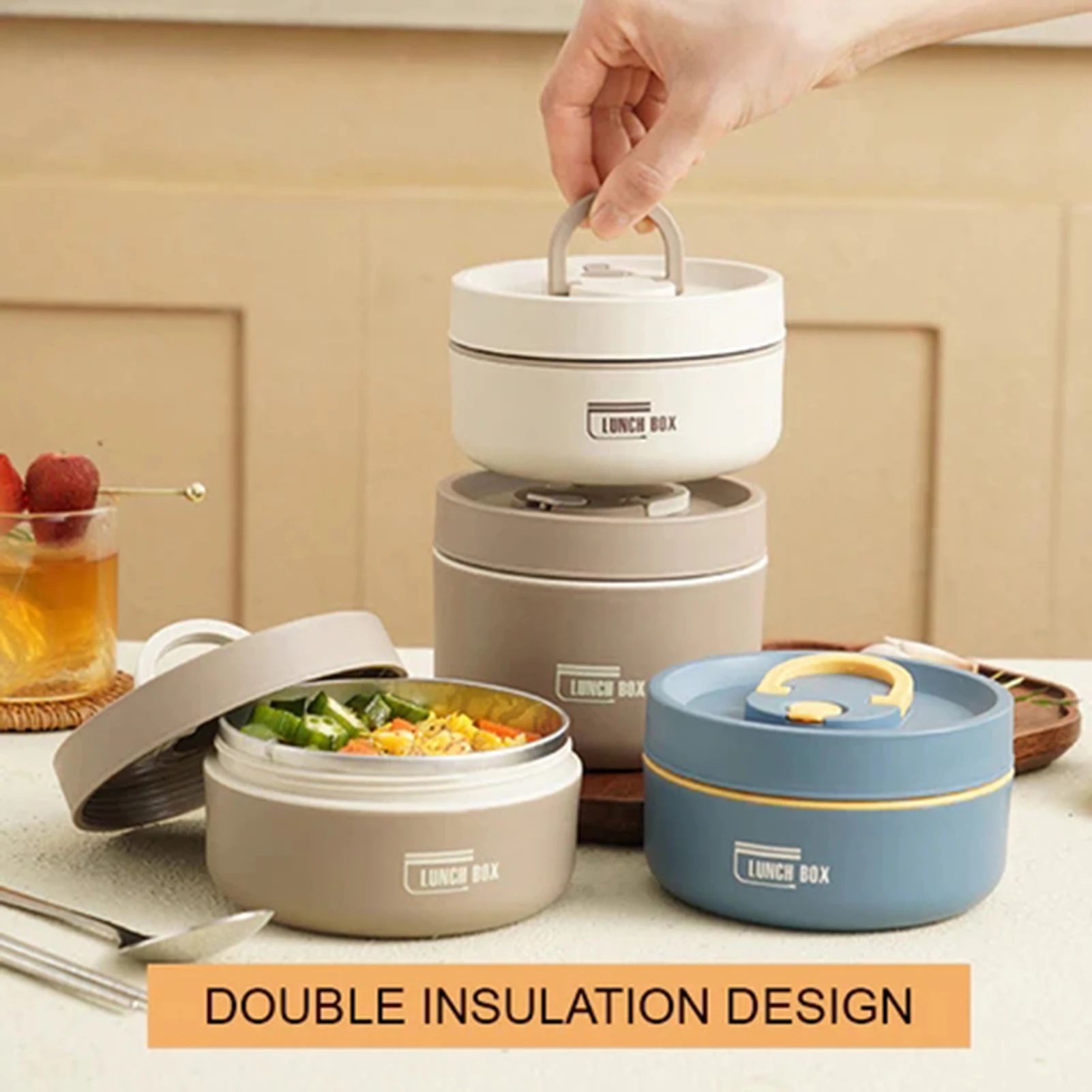 Stainless Steel Leakproof Lunch Box – Insulated Thermal Food Container with Folding Handle