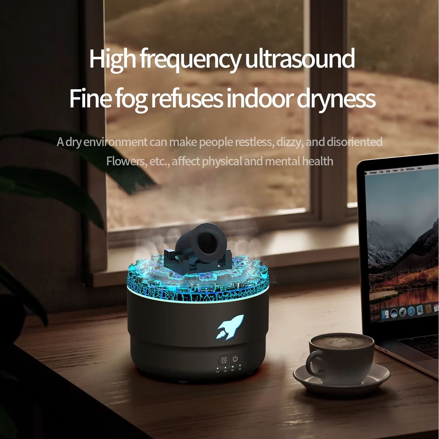 Volcanic Crack Light Cannon Humidifier, Aromatherapy Oil Diffuser with Lava Crack Design & Night Light
