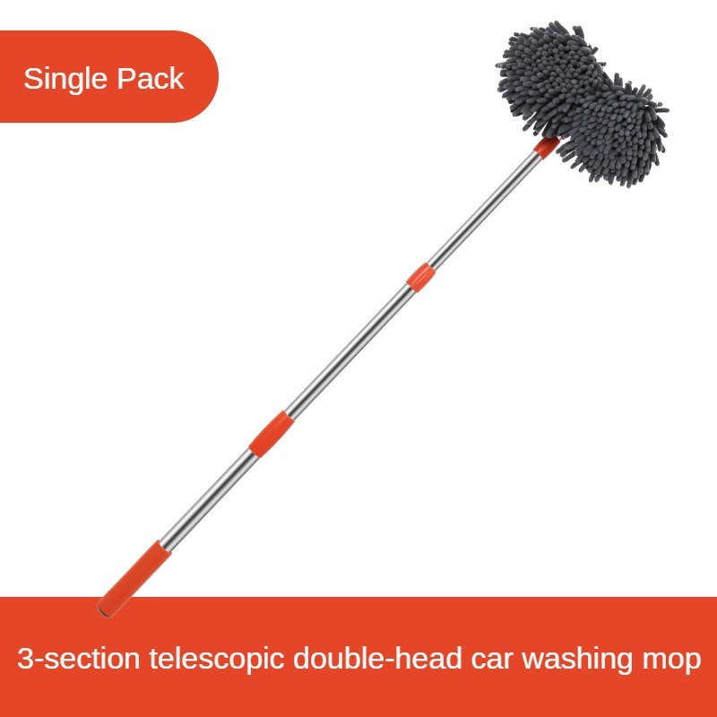 Telescopic Car Cleaning Mop, Chenille Brush Washer Mop, Double Brush Head Roof Window Cleaner
