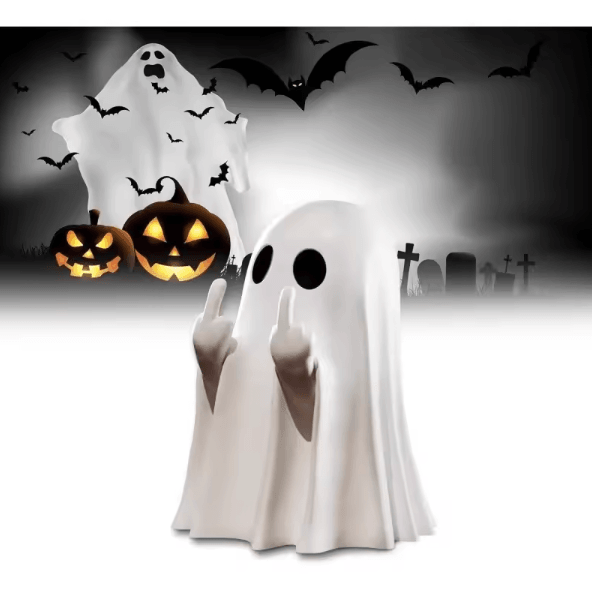 Funny Middle Finger Ghost Statue – Cute Spooky Halloween Table Decor