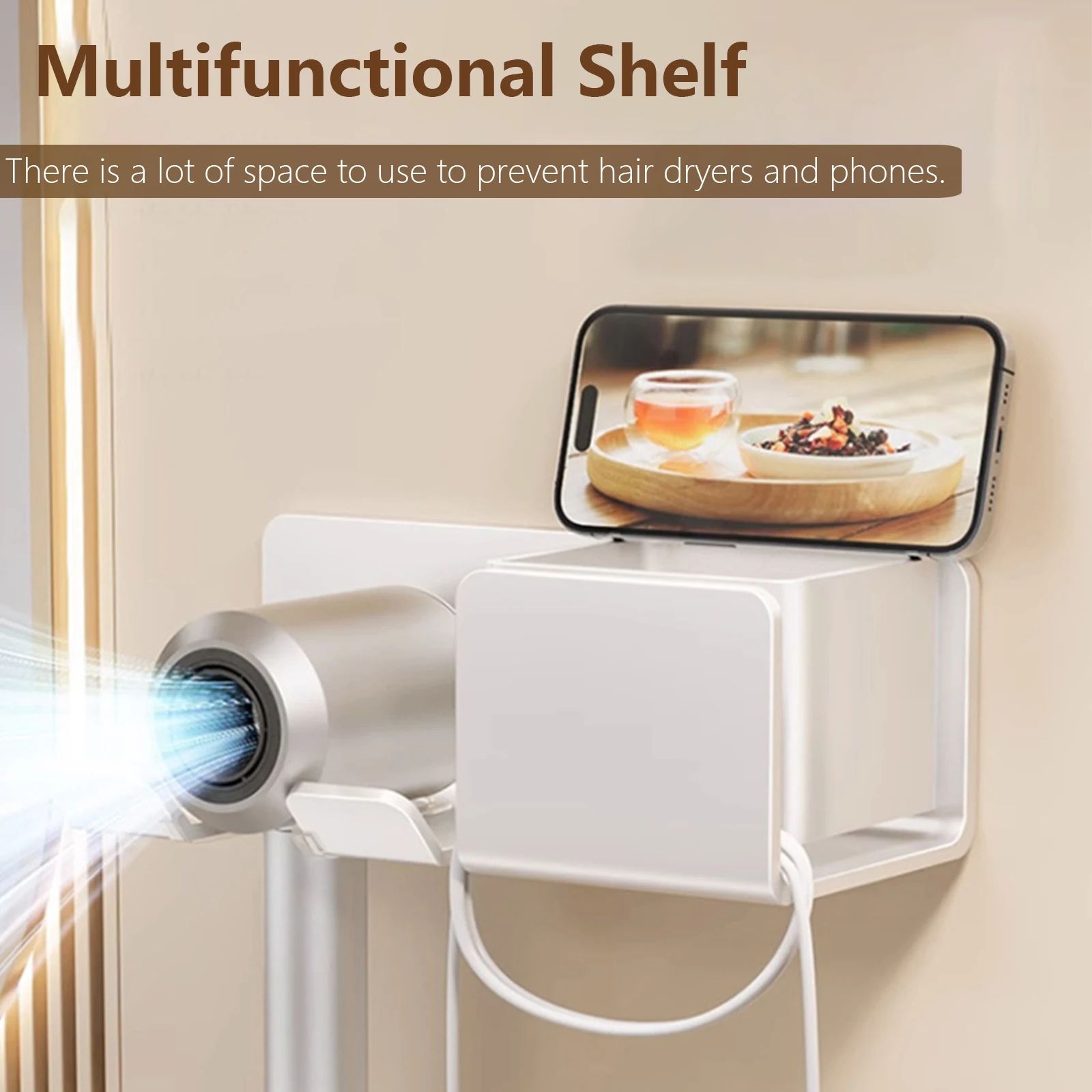 Wall-Mounted Hair Dryer And Straightener Holder Organizer