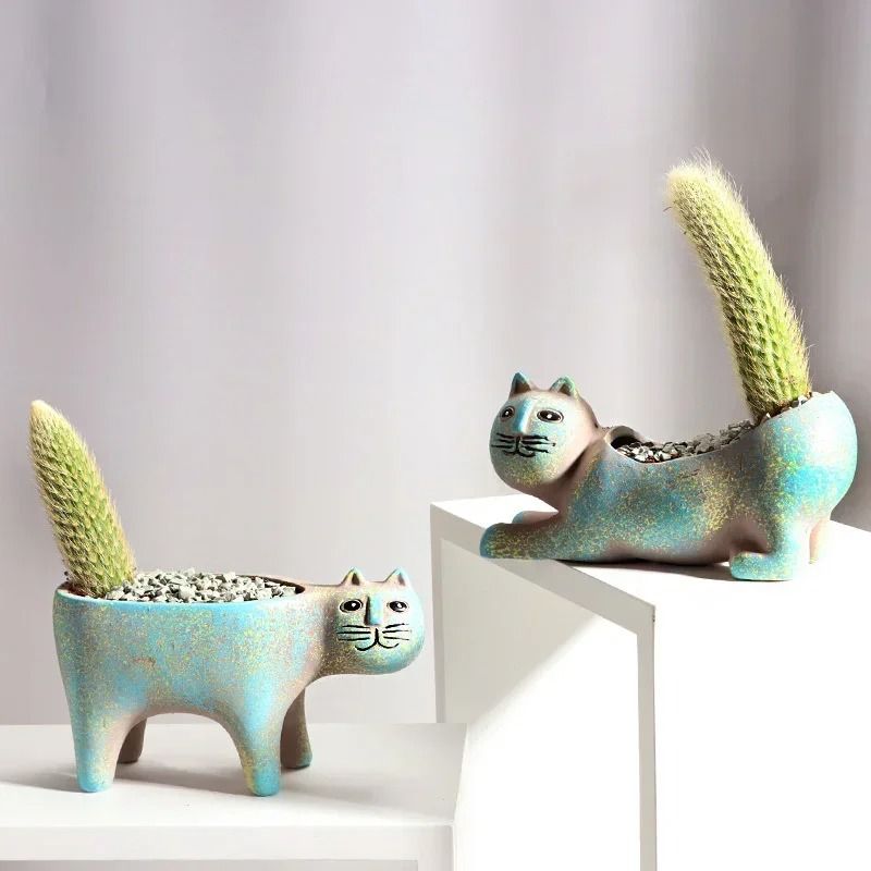 Premium Ceramic Cat Succulent Pot – Cute Cartoon Animal Planter for Indoor Home Decor