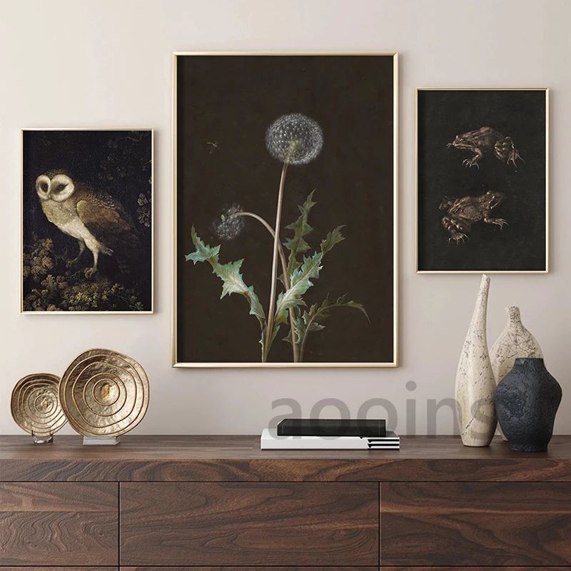 Vintage Owl Canvas Print – Dark Academia Cottagecore Wall Art with Butterflies