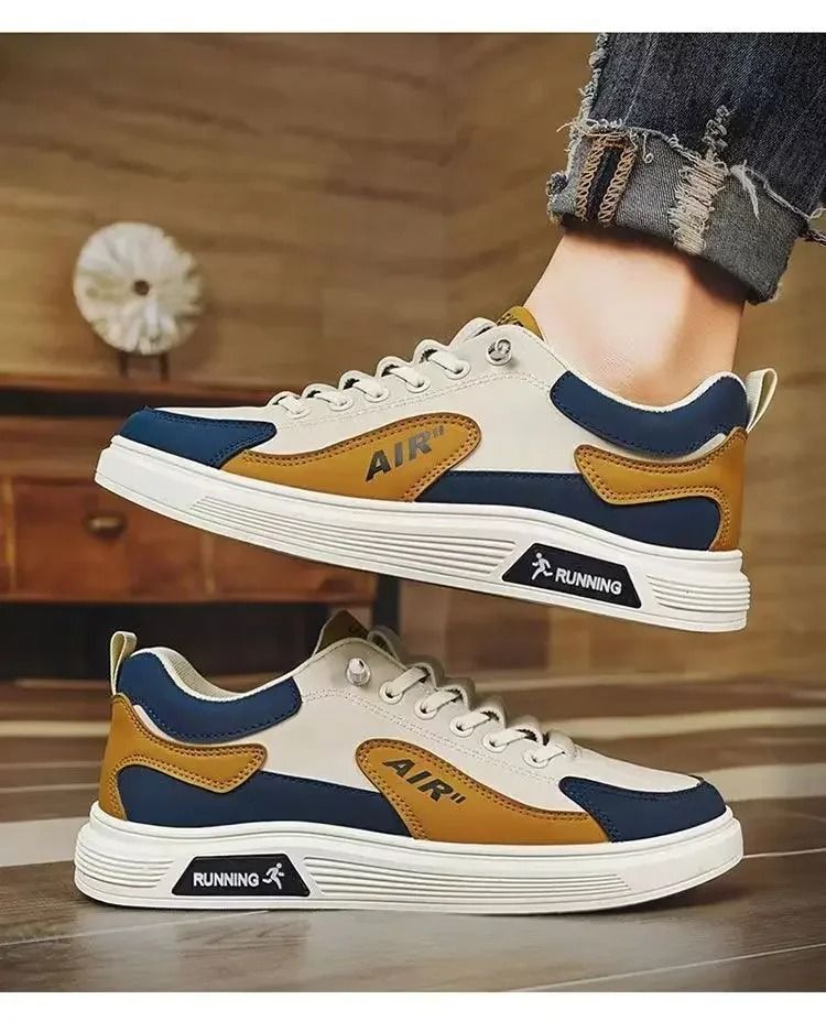Men Leather Low Top Casual Sneakers Trendy Running Style