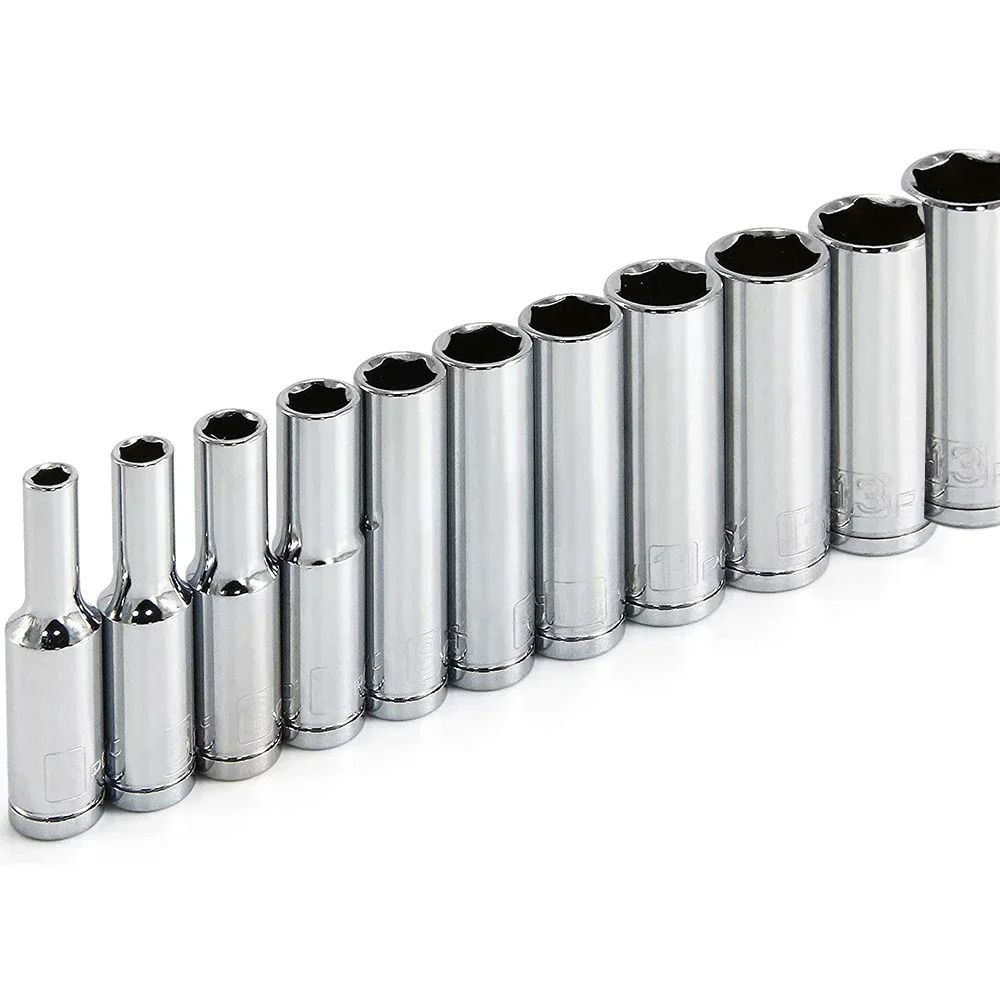 11 Piece Metric Deep Socket Set Chrome Vanadium 1/4 Inch Drive