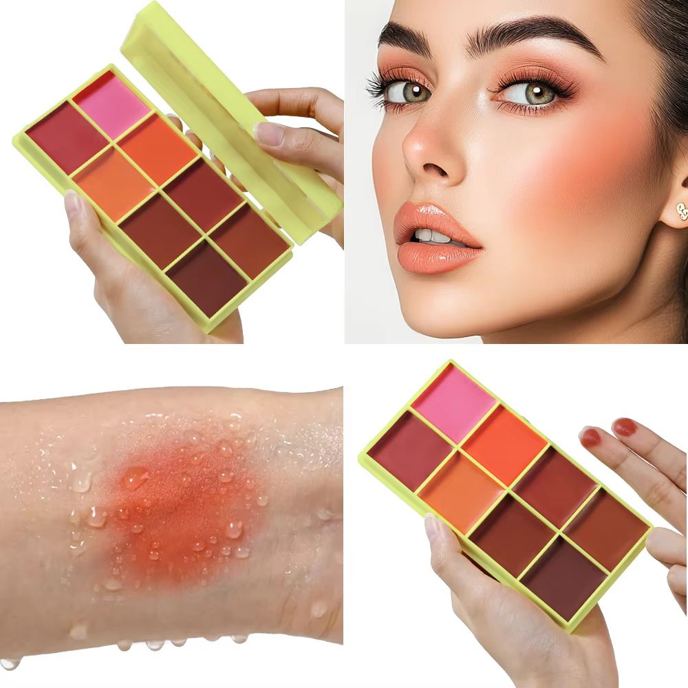 Curve Case Cream Blush Highlighter Palette Multi Use Eyebrow Cream Palette Matte & Shimmer Face Kit
