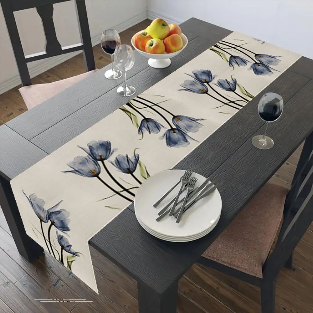 Rustic Tulip Linen Table Runner for Farmhouse Dining & Kitchen Decor