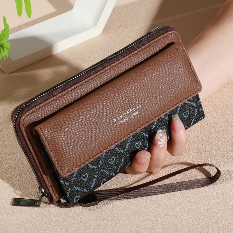 Mens Classic Faux Leather Wallet with Double Layers and Zippered Card Holder