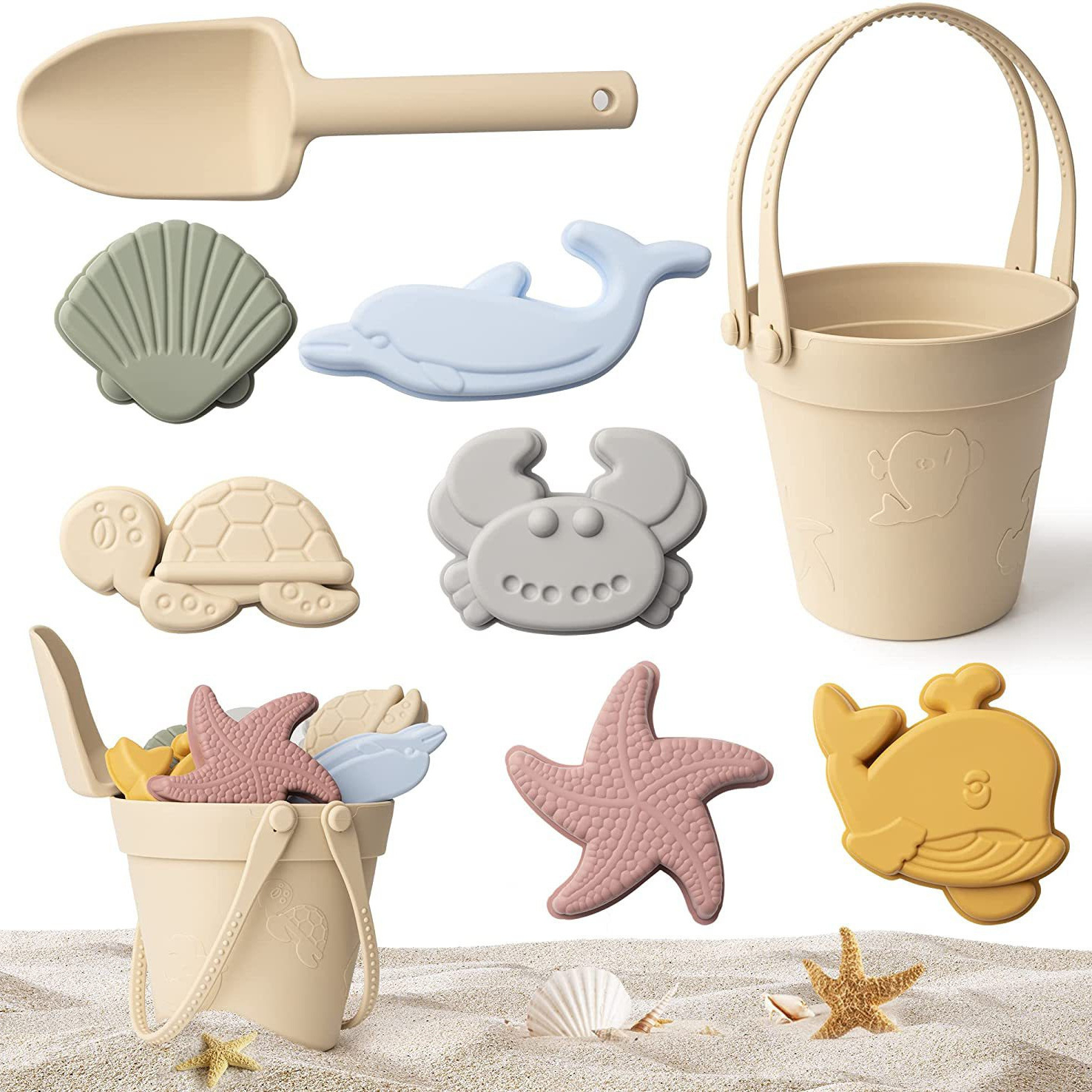 Silicone Beach Toy Set with Bucket & Shovel for Kids Durable Sand Play Kit