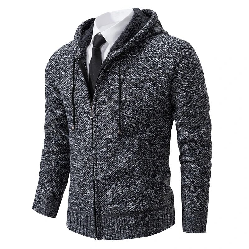 Men Casual Fleece Zipper Stand Collar Cardigan Warm Winter Sweater