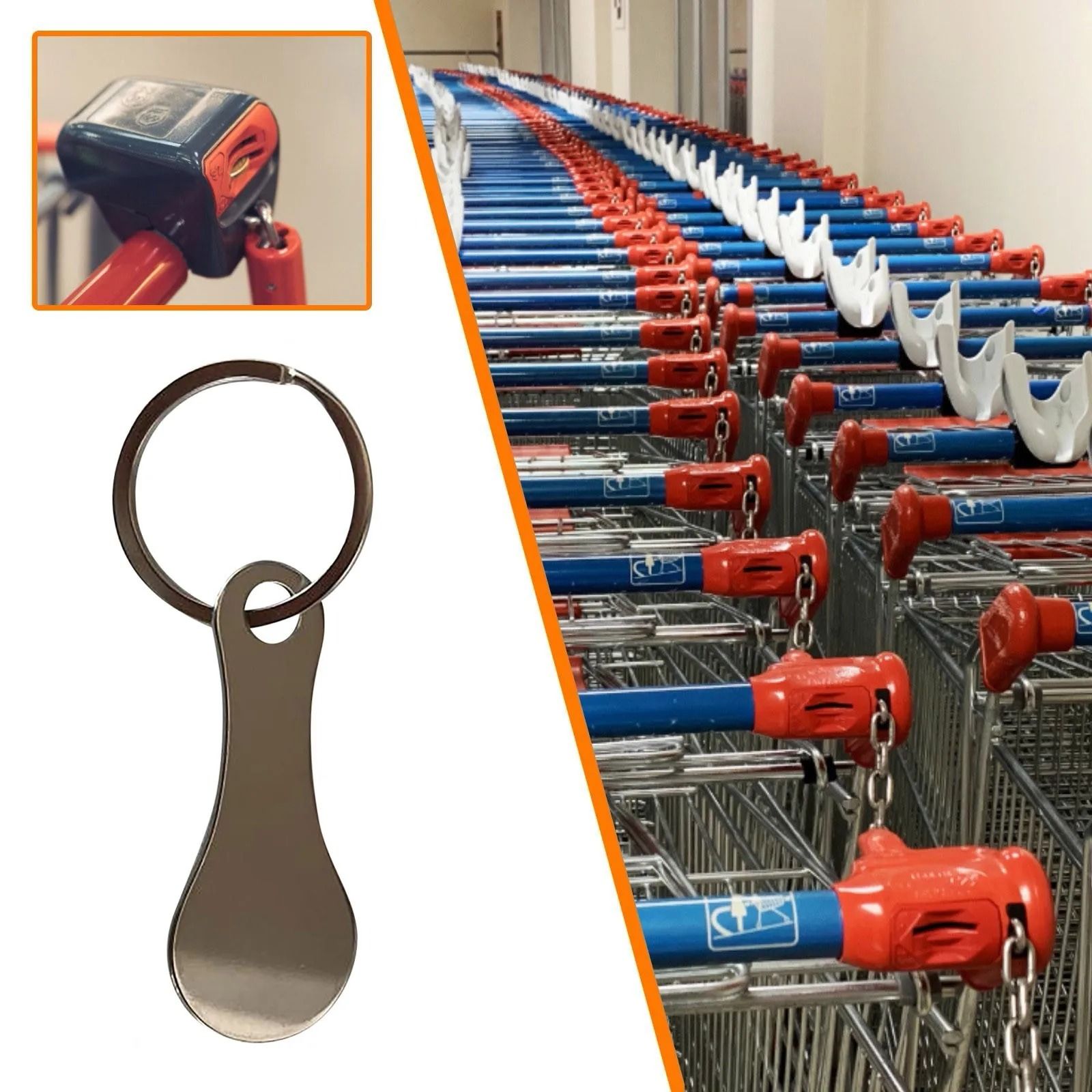 Metal Key Ring Keychain Hook with Shopping Cart Token