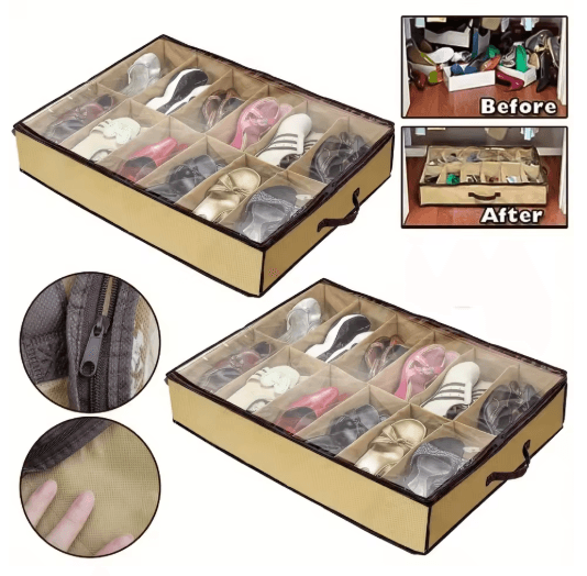 Space Saving 12 Grid Clear Shoe Storage Box with Dustproof Cover