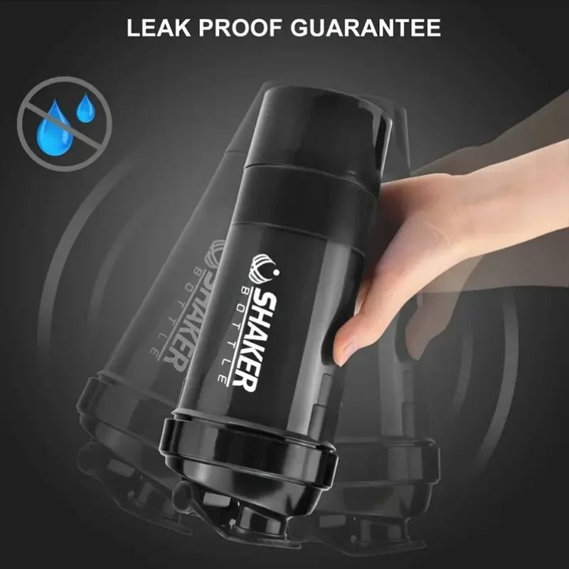 2-Tier Shaker Bottle with Powder Container for Protein Shakes and Fitness Drinks