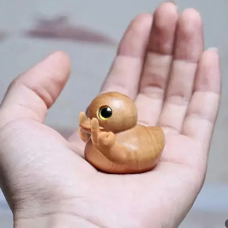 Funny Middle Finger Duck Handmade Wooden Statue - Bold & Witty Mini Duck Figurine for Home & Office