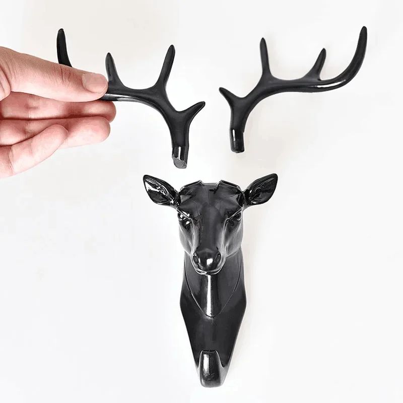 Black Vintage Deer Head Wall Hook Antler Hanger Rack