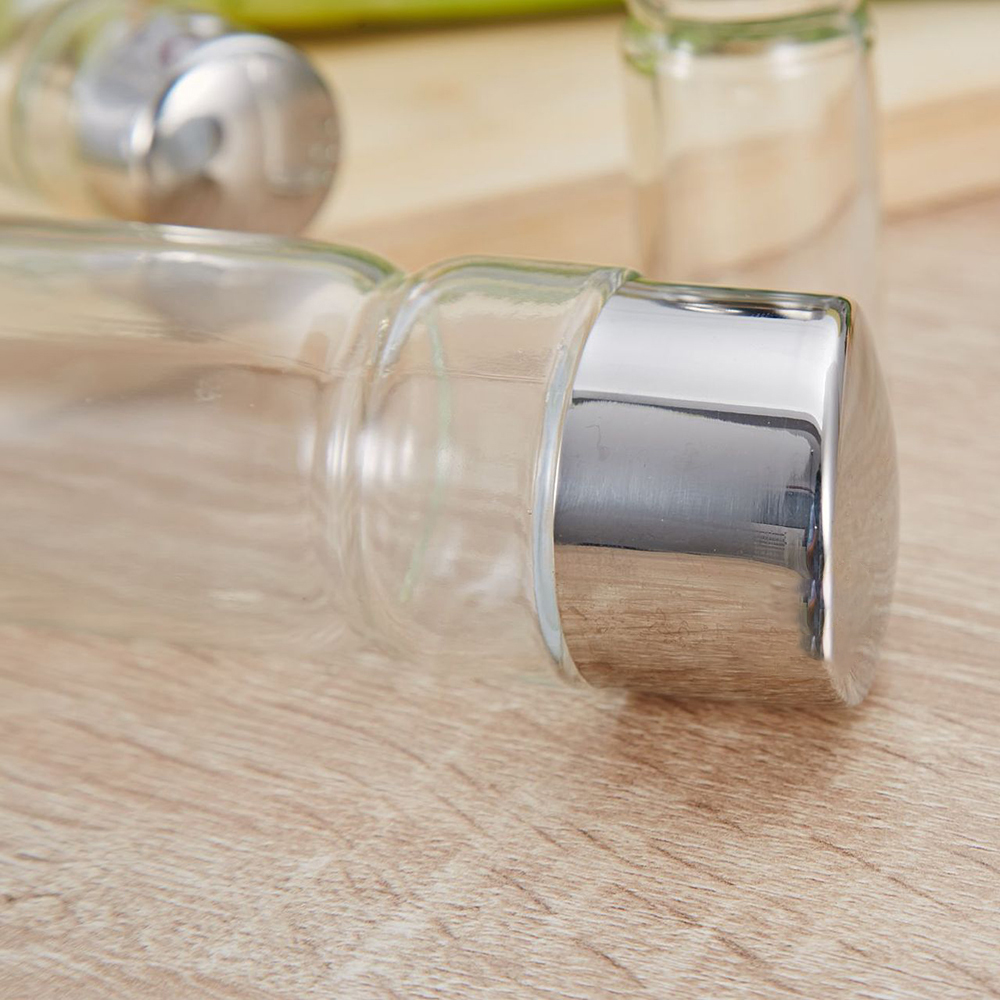 Seasoning Bottle Set, Condiment Holder Rack, Oil Vinegar Dispensers with Salt Pepper Shakers and Glass Cruet Set