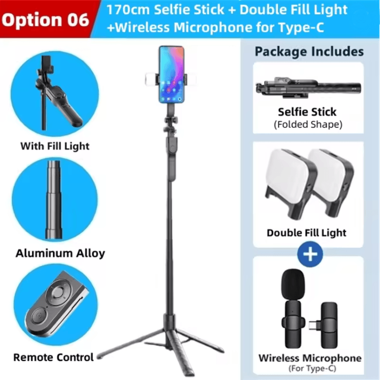 SnapMaster Pro 1750mm Wireless Selfie Stick Tripod
