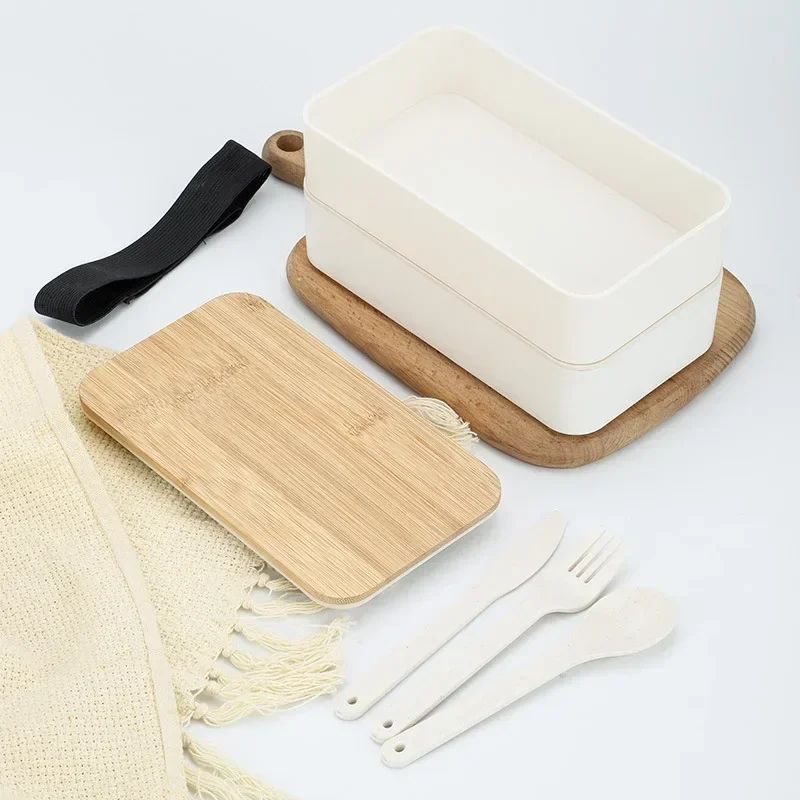 Japanese Style Double Layer Bento Lunch Box with Utensils