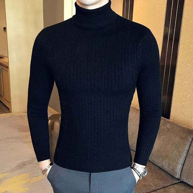 Winter High Neck Thick Warm Sweater Men Slim Fit Pullover Knitwear