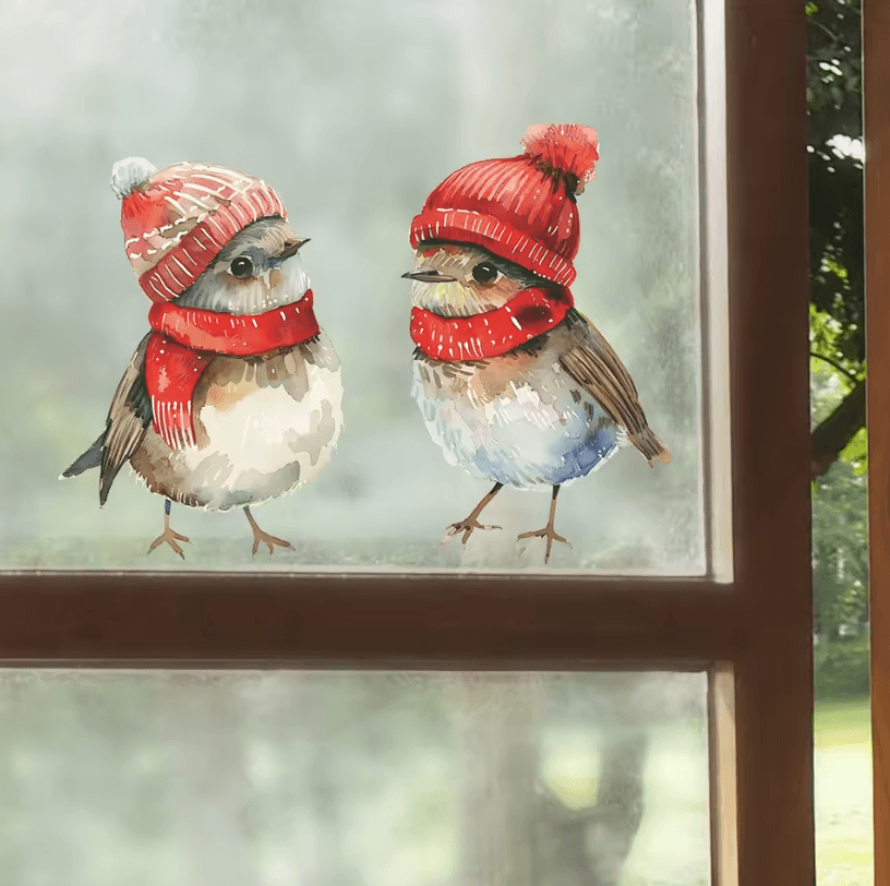 Christmas Holiday Window Clings Festive Bird Decor Stickers for Home, Bathroom, Thanksgiving and New Year