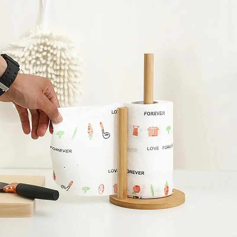 Wood Paper Towel Holder, Durable Anti-Skid Tissue Rack for Kitchen, Bathroom, Living Room