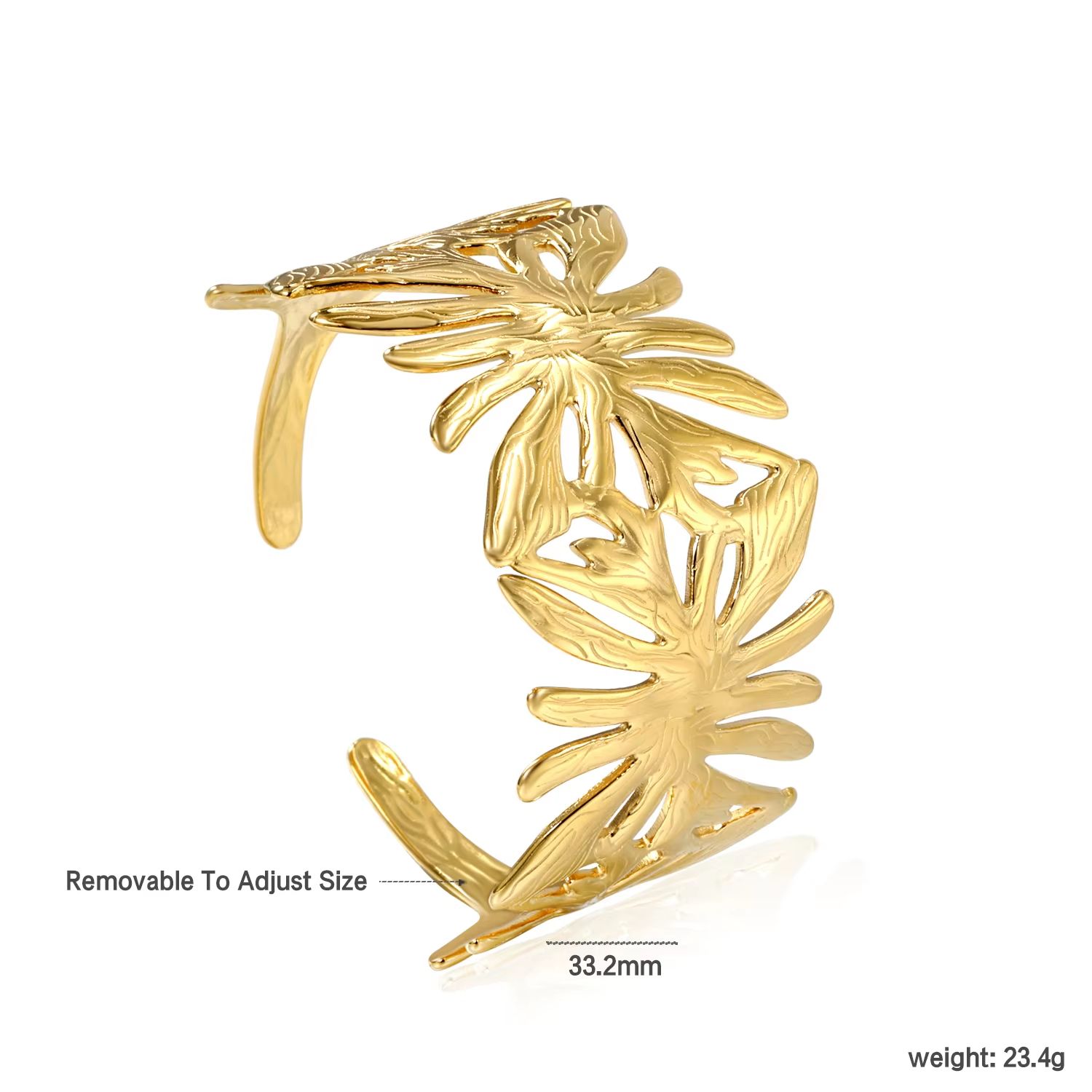 LUXUSTEEL Flower Cuff Bracelet – Women's 18K Gold Plated Stainless Steel Bangle, No-Fade Elegant Jewelry