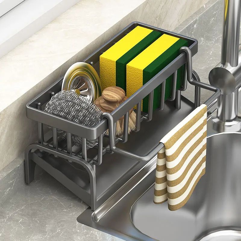 Kitchen Sink Organizer Rack – Sponge Holder, Cleaning Cloth Storage & Draining Shelf