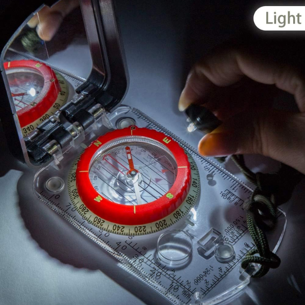 Trail Pro Mirror Compass with Clinometer and LED Light for Hiking and Orienteering