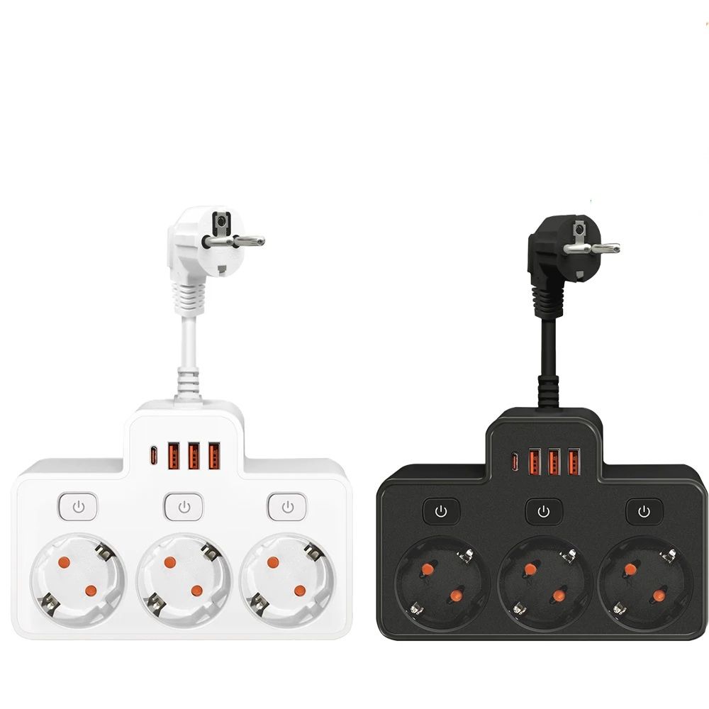 Power Strip Wall Mount with USB Ports Independent Switches Network Filter Adapter for Safe, Convenient Charging