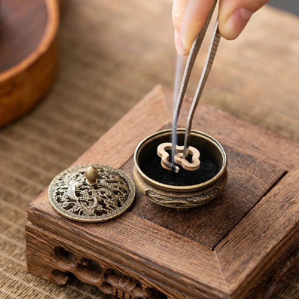 Antique Brass Dragon and Phoenix Incense Burner – Mini Hollow Tea Table Ornament
