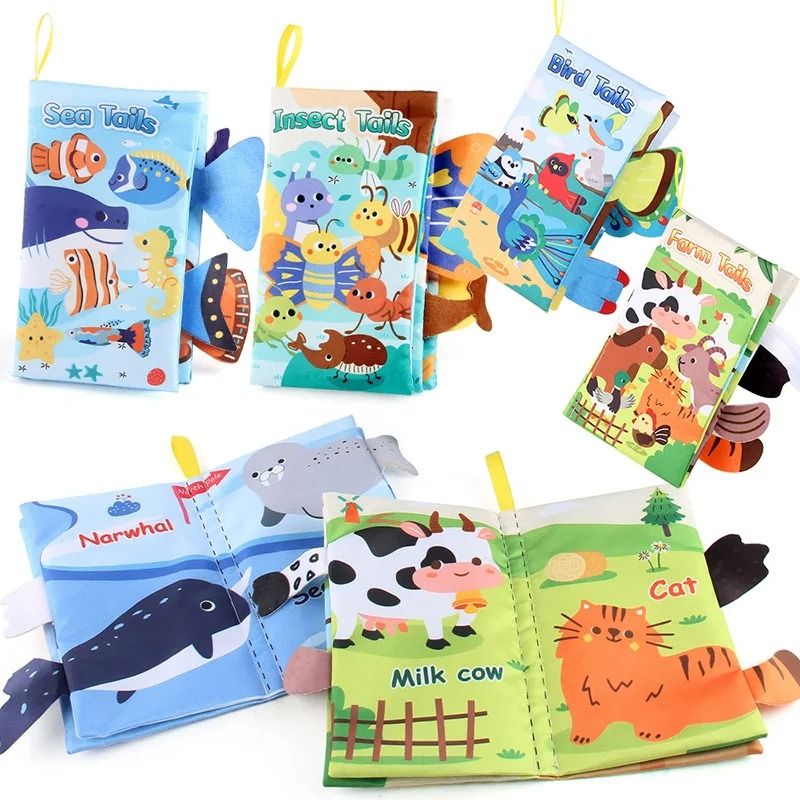 Educational Cartoon Animal Tail Baby Cloth Book