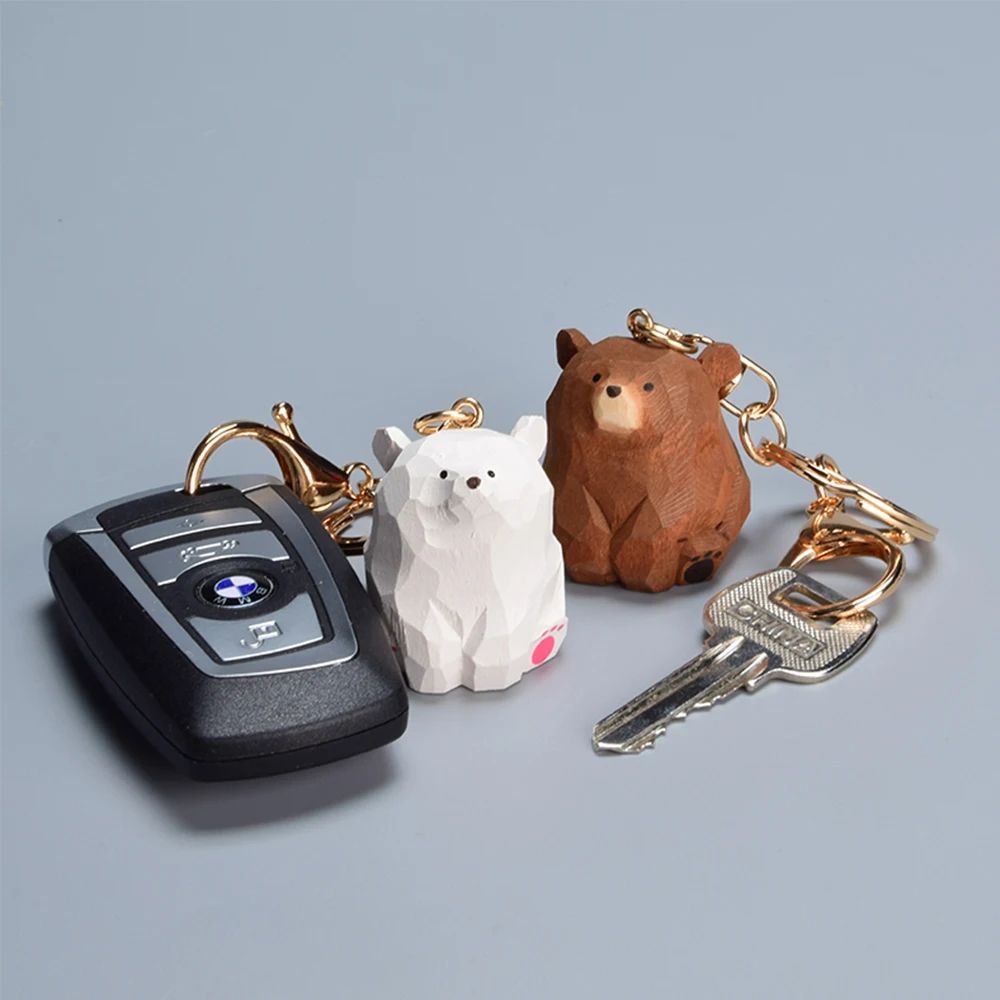 Cute Wooden Bear Keychain Cartoon Pendant