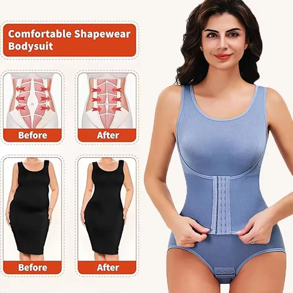 Women's Bodysuit Shapewear with Zipper and Belt – Tummy Control Slimming Waist Trainer Body Shaper