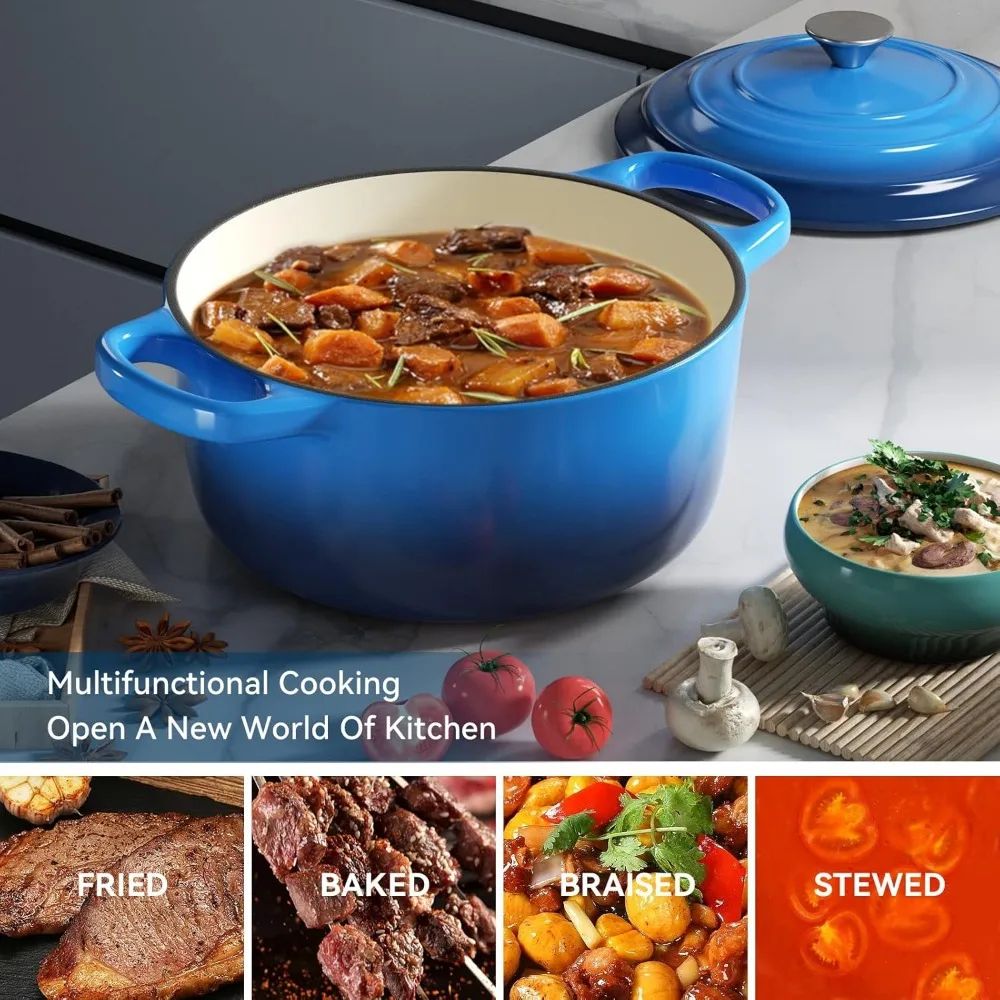 Enameled Cast Iron Dutch Oven Pot with Lid for Cooking and Bread Baking