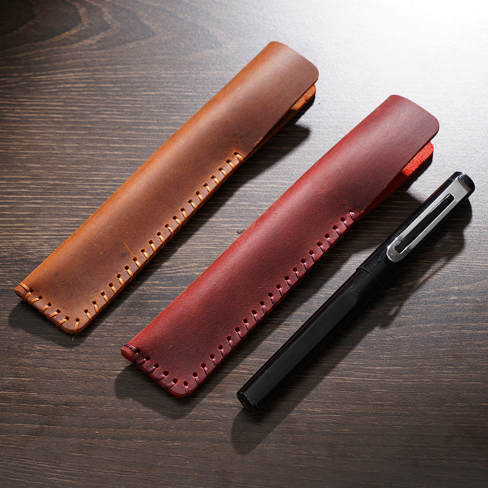 Vintage Leather Pencil Case, Handmade Cowhide Pen Holder, School and Office Pens Organizer Bag, Gift for Students