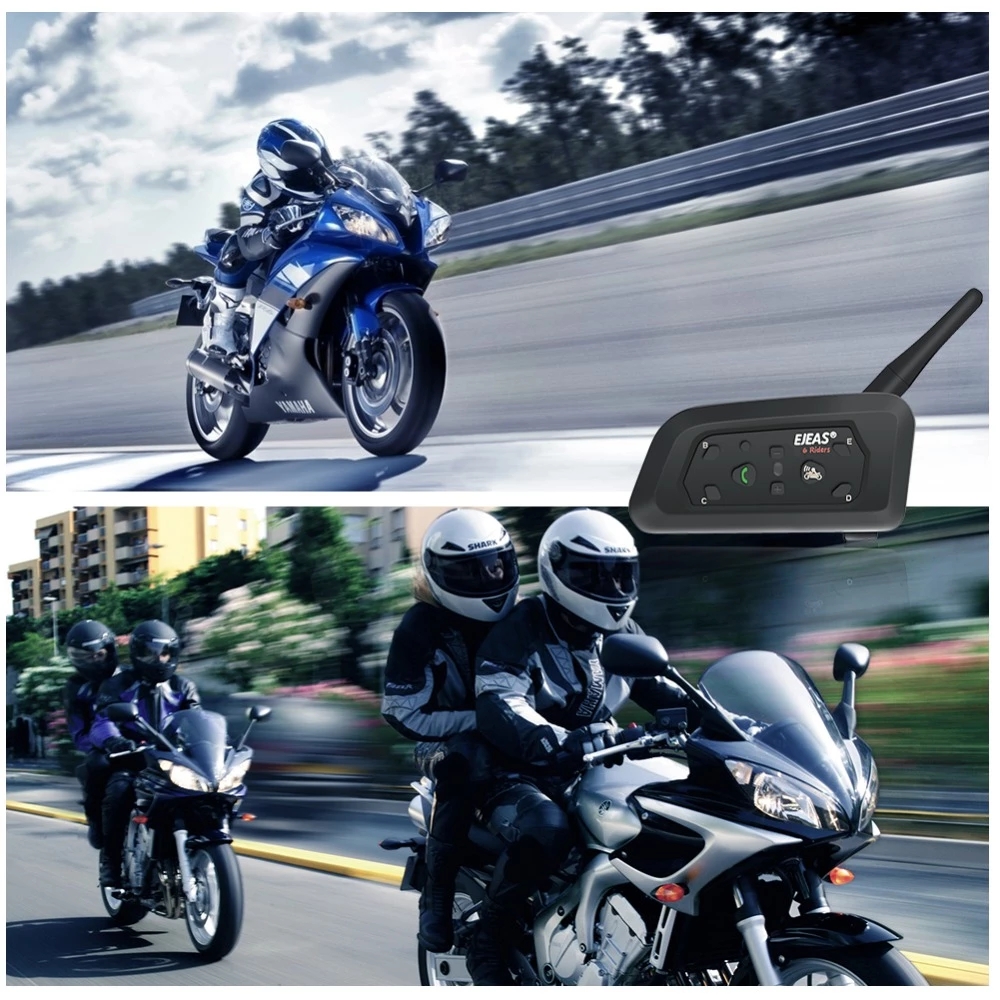 Motorcycle Bluetooth Helmet Headset, MOTO Communicator, Interphone for 6 Riders, IP65 Waterproof