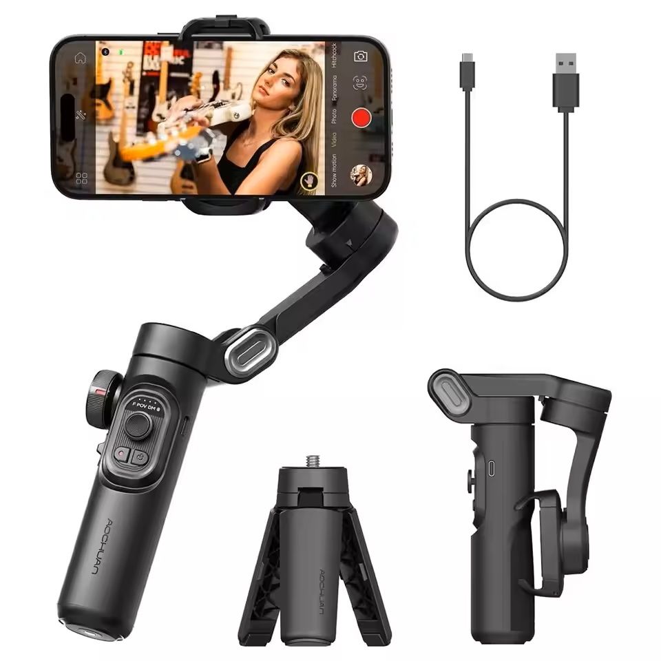 3-Axis Smartphone Gimbal Stabilizer with AI Tracking for iPhone and Android