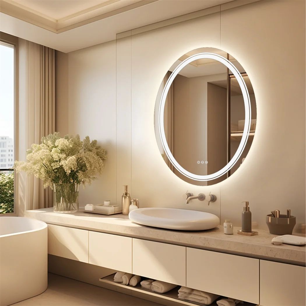Luvodi Oval LED Bathroom Mirror with Dual Lighting & 3 Color Modes