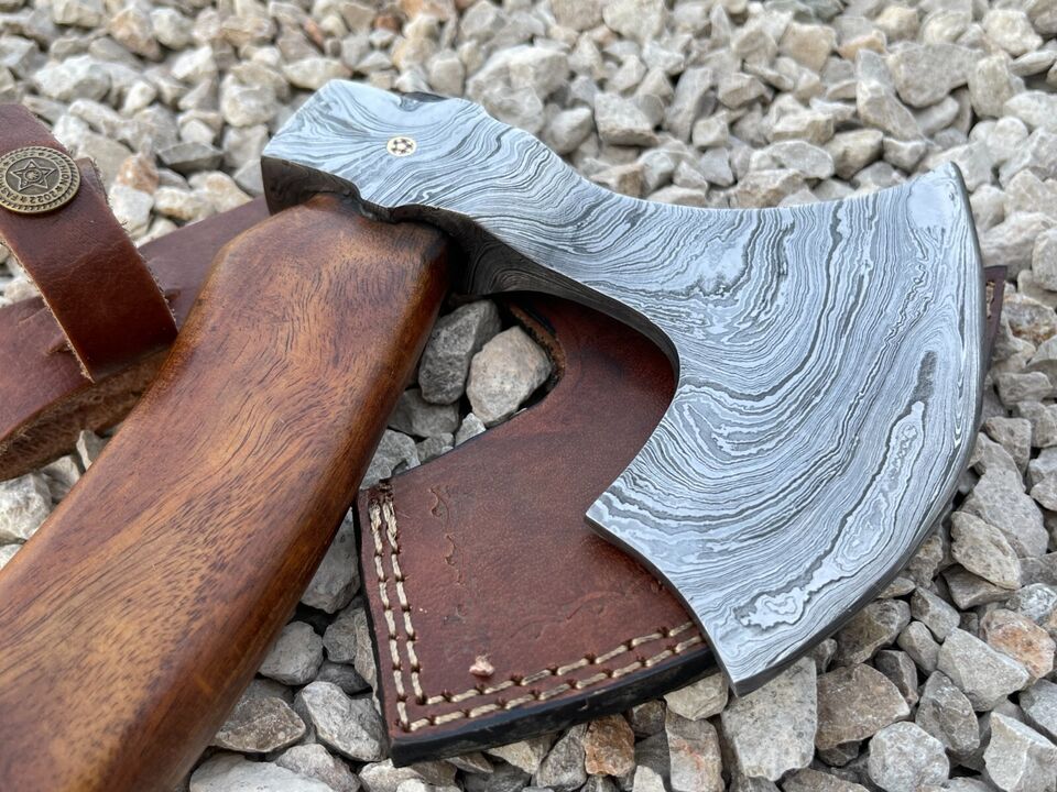Custom Handmade Damascus Steel Blade Viking Axe TomahawkCamping Axe Christmas Gf