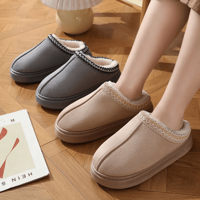 Warm Fluffy Women Slippers Non Slip Indoor Plush House Shoes with Platform Sole